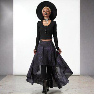 Killstar ✦ Corene Celestial Chiffon Maxi Skirt ✦ Black Purple High-Low Layered S